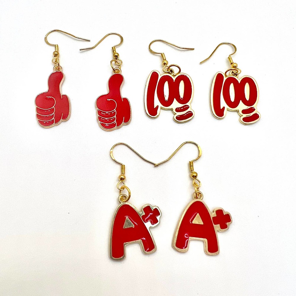 Teacher Earrings - 100, A+, Thumbs Up - School Earrings - Back to School